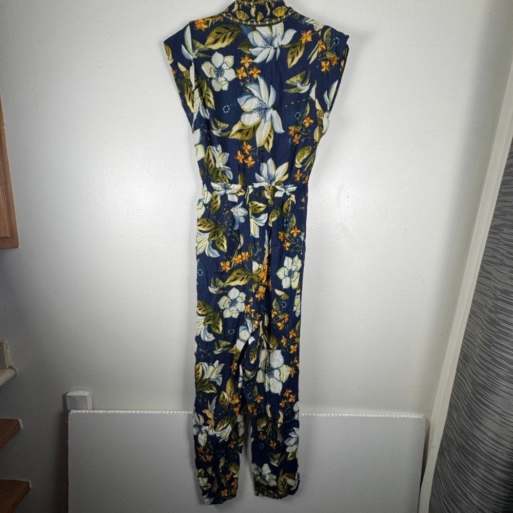 Farm Rio Anthropologie Blue Floral Hummingbird Jumpsuit Sleeveless Small 278875 - Picture 4 of 8